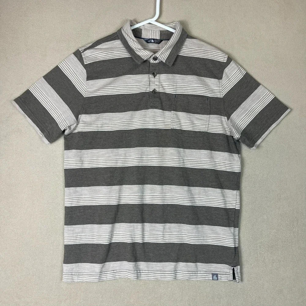 The North Face‎ Polo Shirt Adult Mens Large Brown/Cream Striped Outdoor Pocket